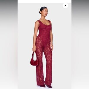 Burgundy Lace Jumpsuit